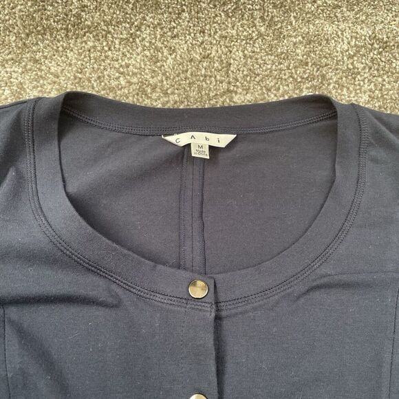 CABI Snap Button Cardigan Jacket #810 Medium Navy Blue Stretch Cotton Knit - Picture 3 of 8